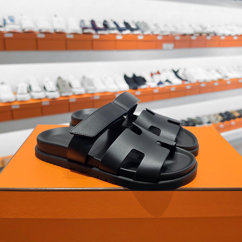 HERMES Chypre Classic Black Sandal Slides Women