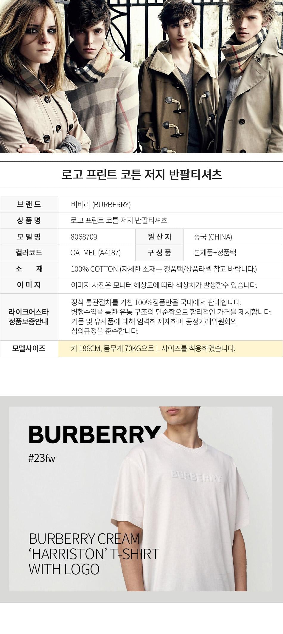BURBERRY Logo Print Cotton Jersey Short Sleeve T-Shirt