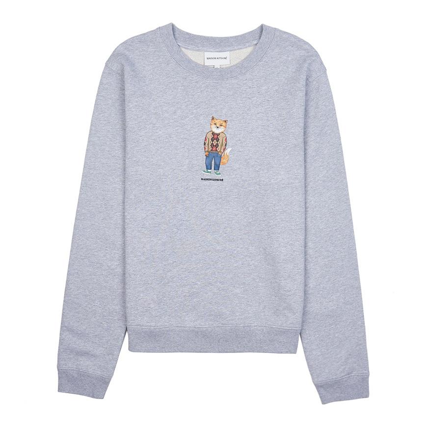 Maison Kitsune Men's Dressed Fox Logo Patch Crewneck Sweatshirt LW00309KM001 LGM