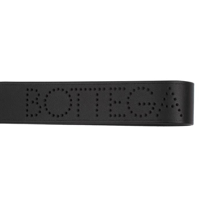 Bottega Veneta Perforated Logo Keyring Unisex Black Leather Keychain