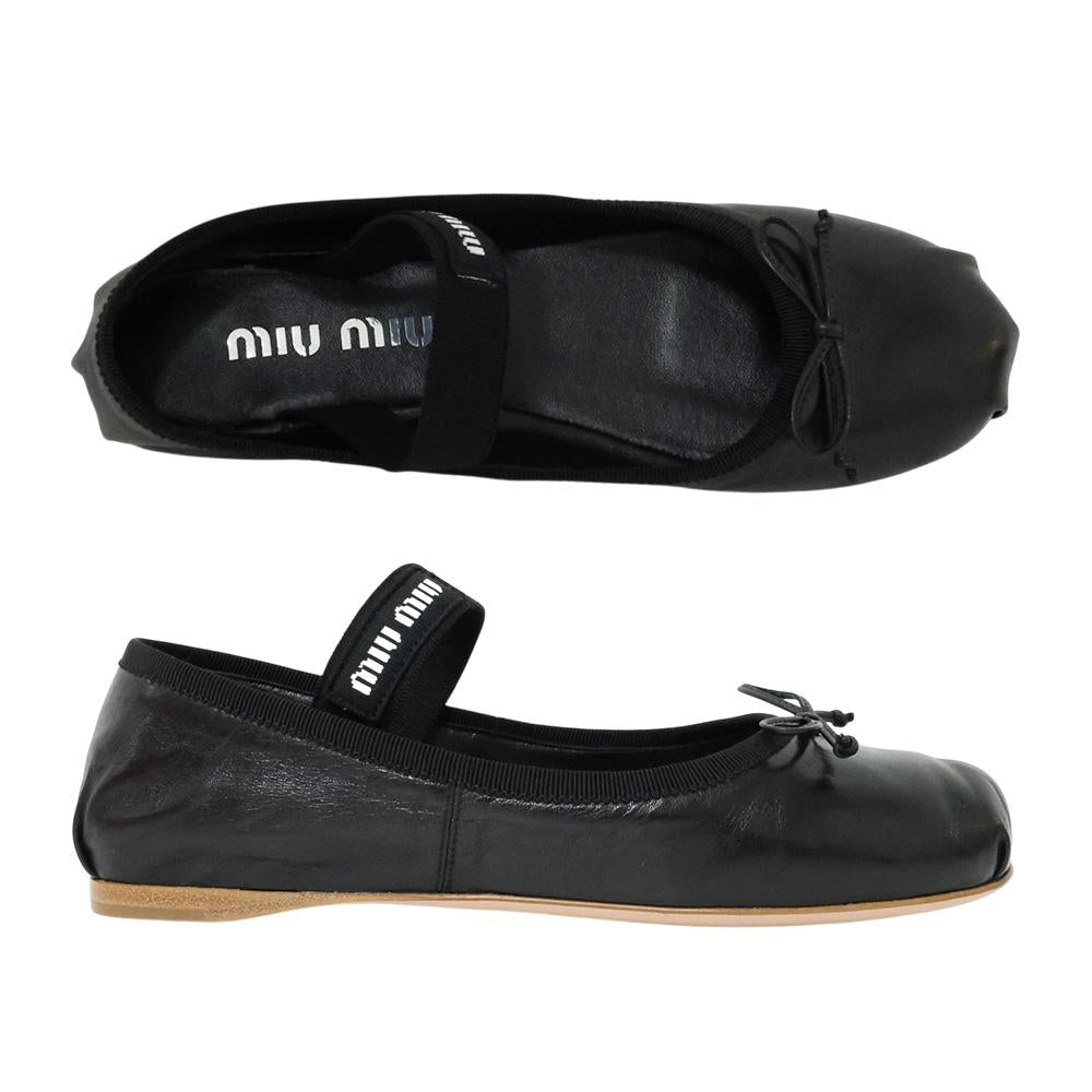 Miu Miu Leather Ballerina Flats Women’s Black