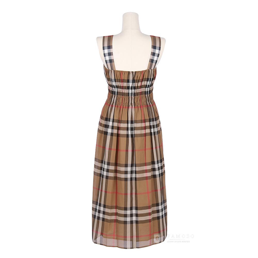 BURBERRY Dalia House Check Ruched Sleeveless Midi Dress Brown
