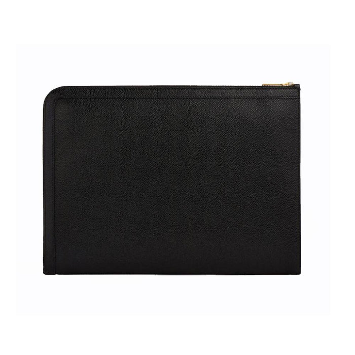 THOM BROWNE Pebble Leather Round Document Clutch Medium