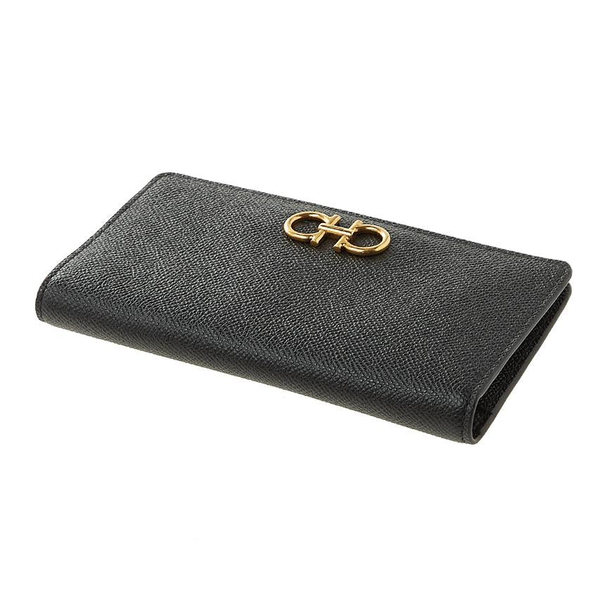 Ferragamo Gancini Leather Continental Wallet Black Women’s