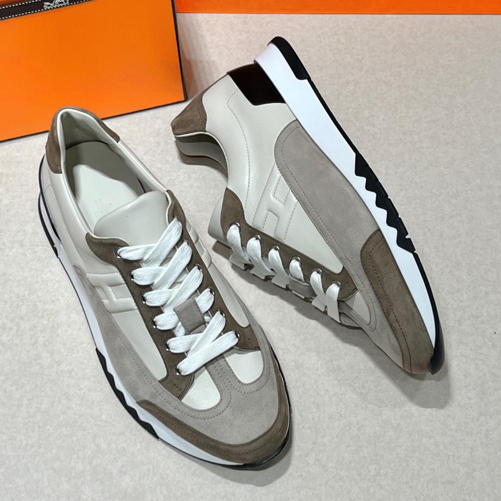 HERMES Trail Sneakers Calfskin Gray Beige Low-Top Men’s