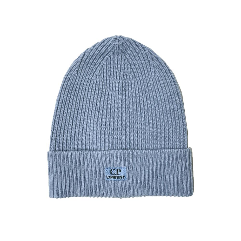 CP Company Logo Embroidered Ribbed Beanie Sky Blue