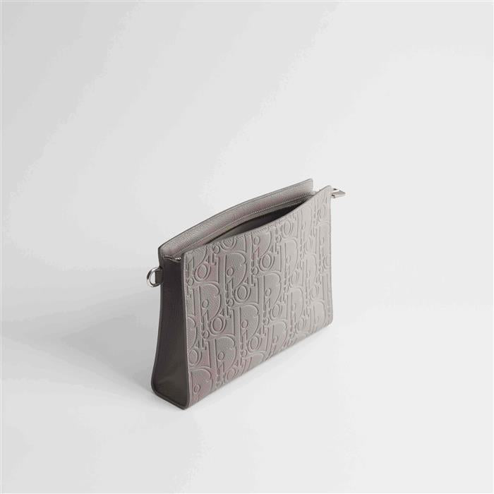 DIOR A5 Triangle Pouch Clutch in Gray Leather