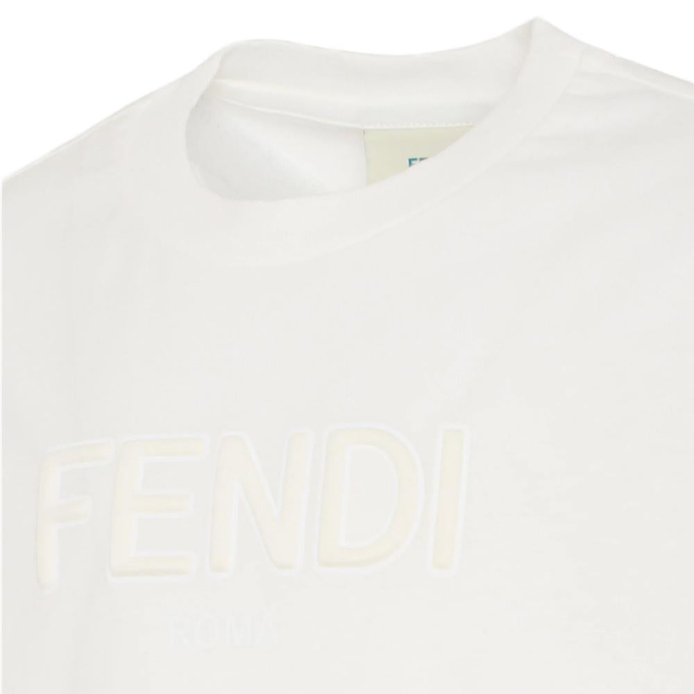 FENDI Kids Women Embossed Logo Short Sleeve T-Shirt White JUI202 7AJ F0TU9