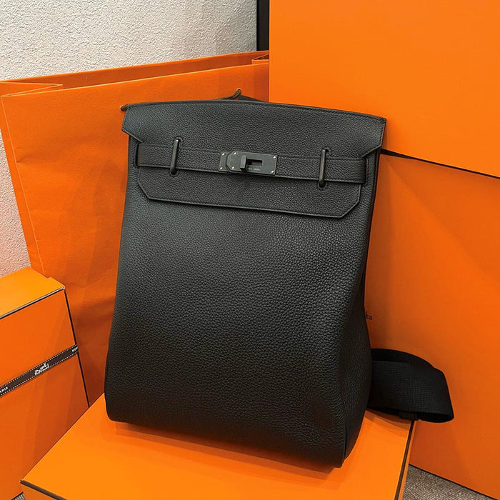 HERMES So Black Togo Leather Herbag Backpack GM Unisex