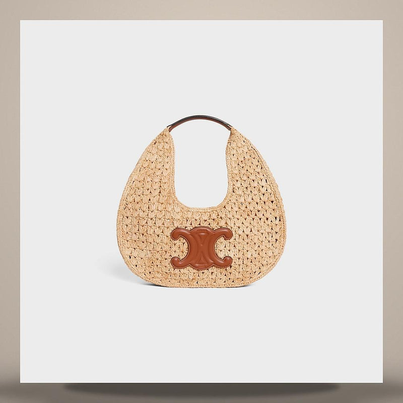 CELINE Classic Panier Hobo Bag Raffia Calfskin Natural Tan Crossbody