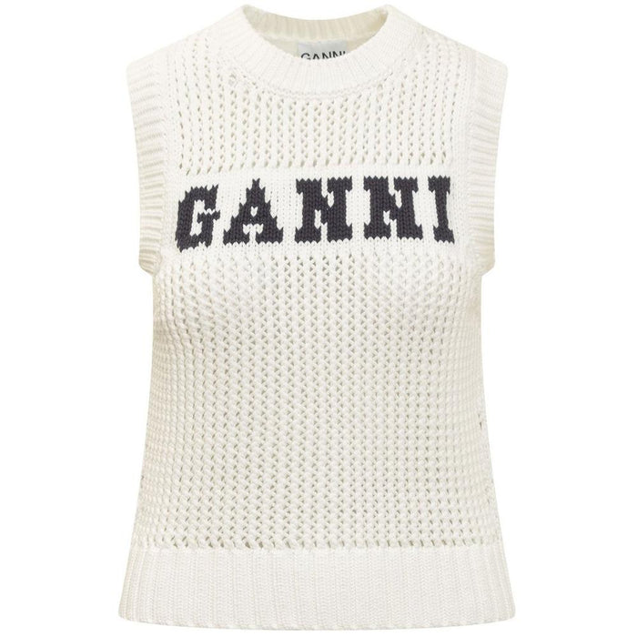 GANNI Signature Logo Knit Vest White