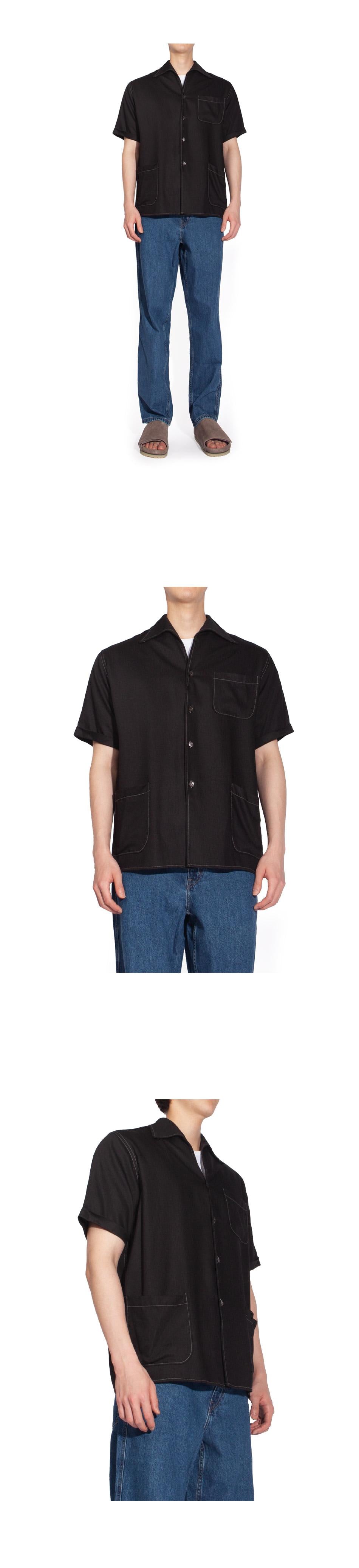 Maison Margiela Stitch Logo Rayon Twill Short Sleeve Shirt Black