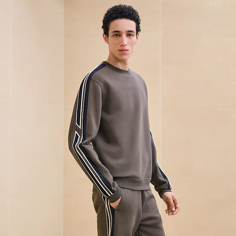 HERMES Brown Cotton Crewneck H Logo Sweatshirt Unisex