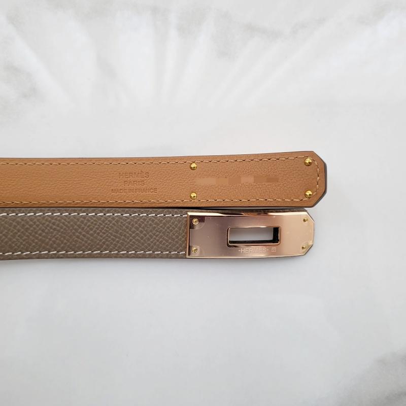 HERMES Kelly 18 Women’s Belt Etoupe Rose Gold Buckle