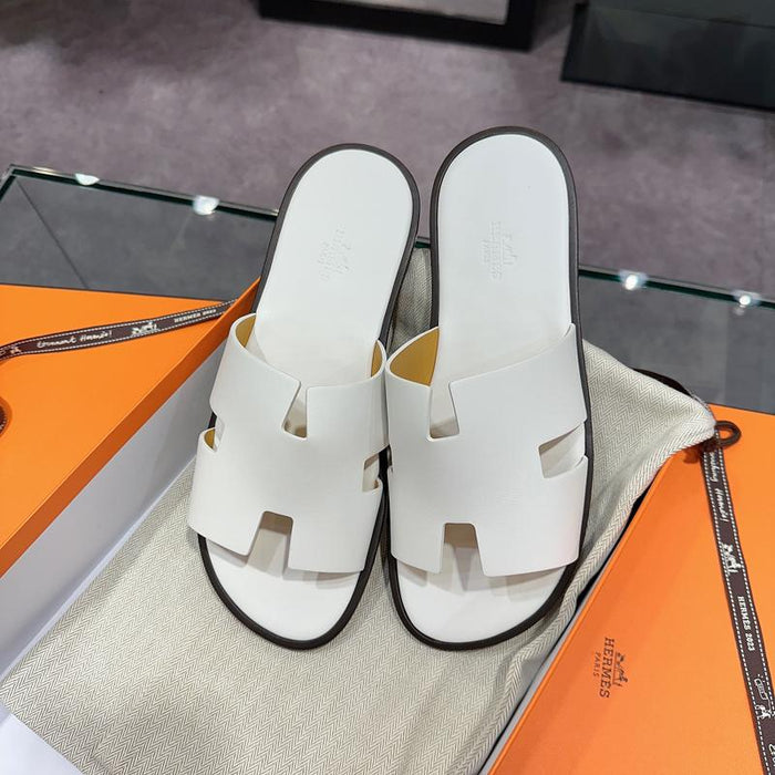 HERMES Izmir Sandals Calfskin White Slippers