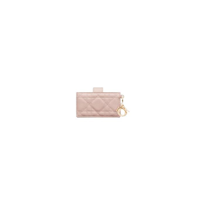 DIOR Lady Dior Jasmine Calfskin Card Holder Wallet Pink
