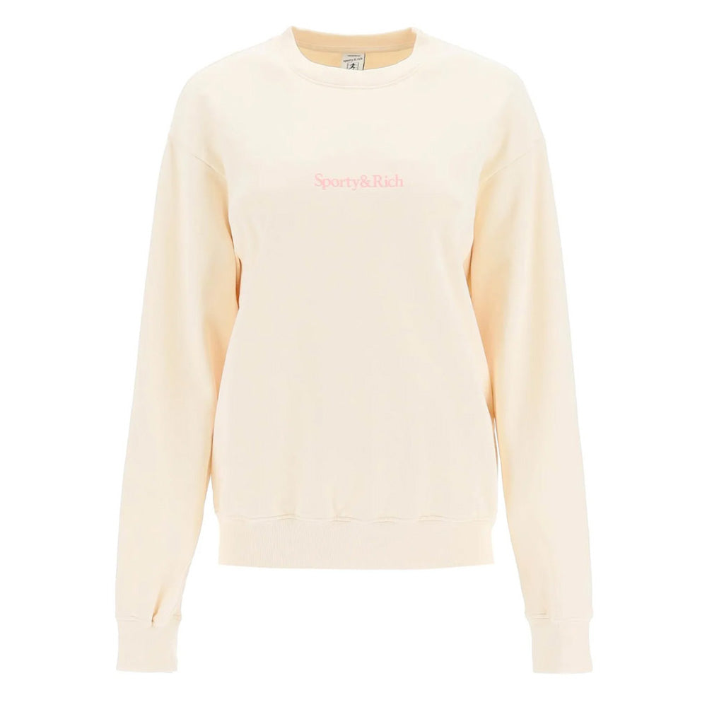 SPORTY&RICH Cream Fleece Back Logo Printed Sweatshirt for Men