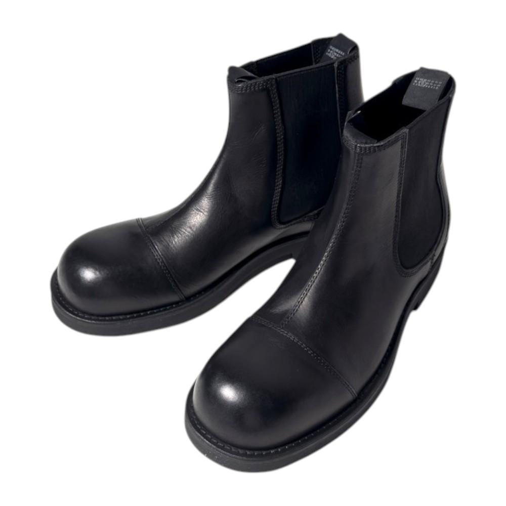 MM6 Black Leather Biker Chelsea Boots