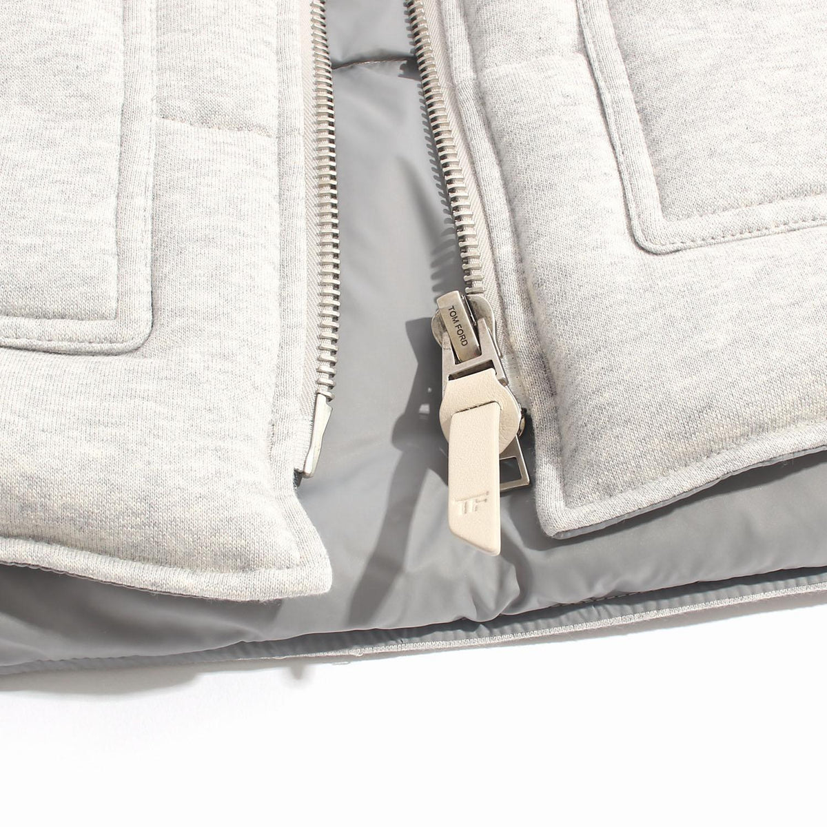 TOM FORD Gray Down Puffer Vest with Leather Detail