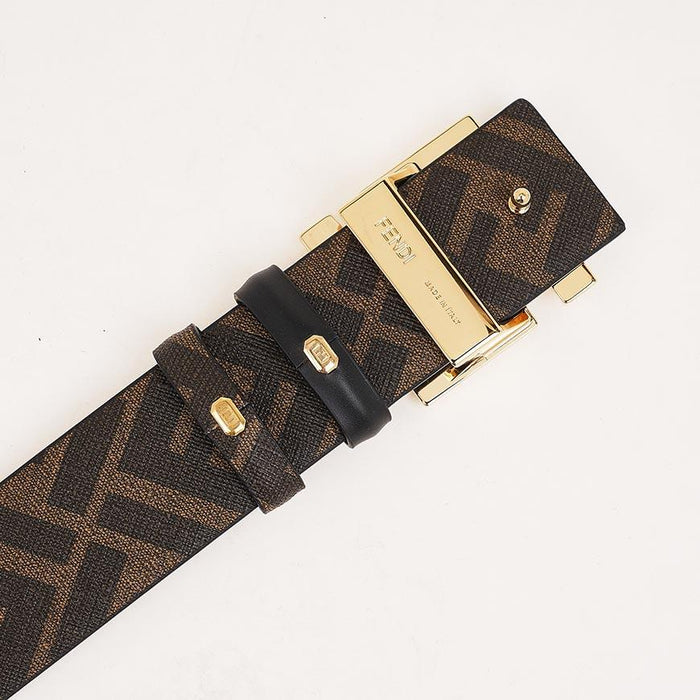 FENDI Men’s FF Logo Round Buckle Leather Belt Black