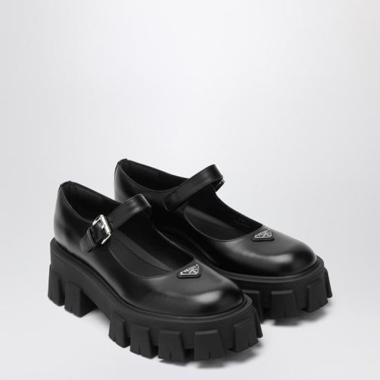PRADA Brushed Leather Monolith Mary Jane Flats Black 1F080O G055B4L F0002