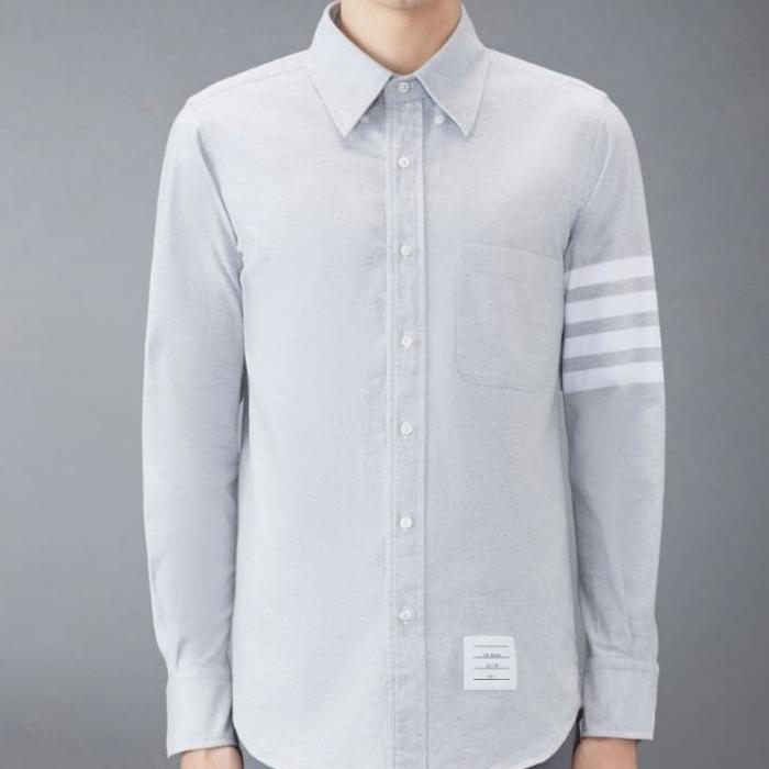 THOM BROWNE Solid Flannel 4-Bar Name Tag Straight Fit Long Sle MWL272A 05245 035