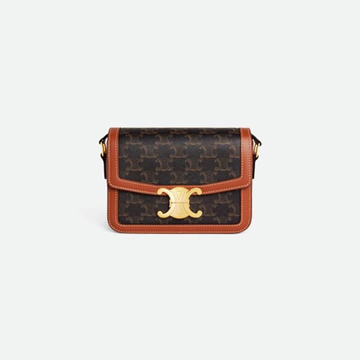 CELINE Teen Triomphe Bag Triomphe Canvas Calfskin Tan Crossbody
