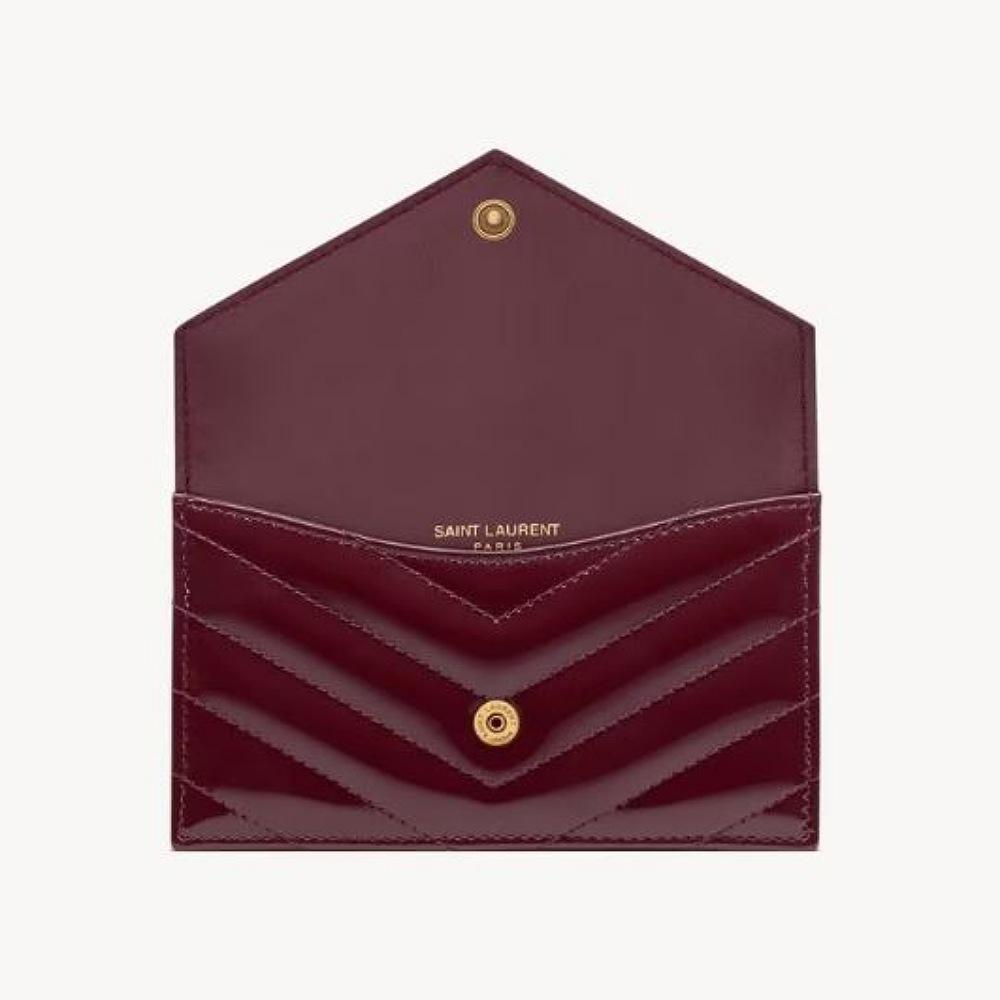 Saint Laurent Patent Matelassé Envelope Wallet Dark Red Wine 612808 0UFU7 6413