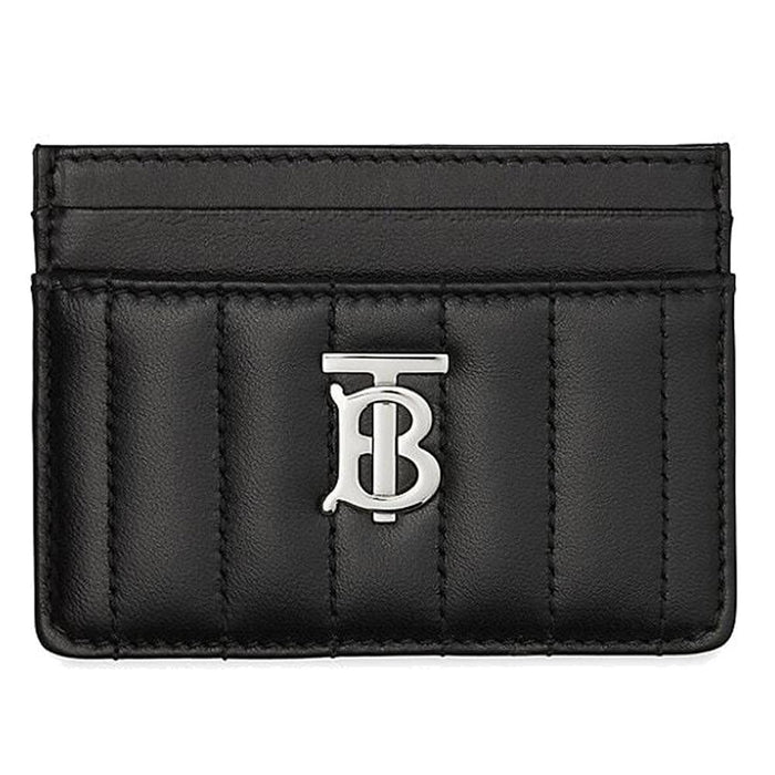 BURBERRY Quilted Leather Card Holder with Silver Logo Black
