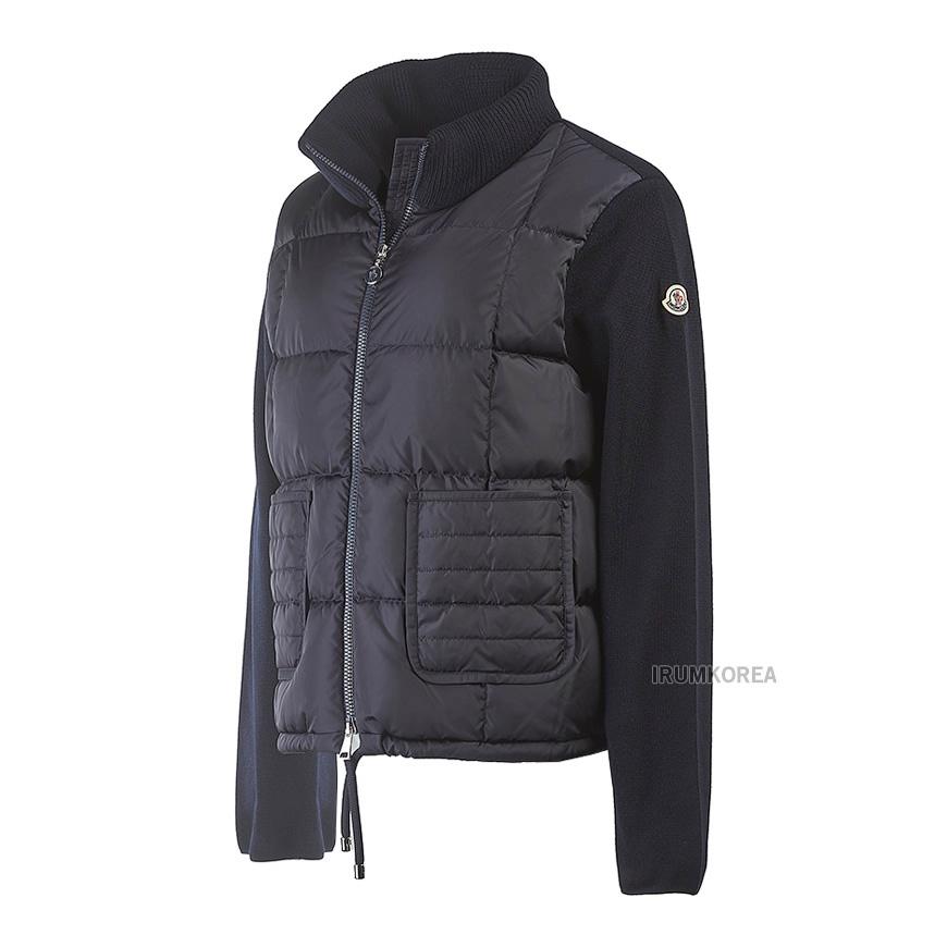 Moncler Women High Collar Padded Cardigan Navy Knit