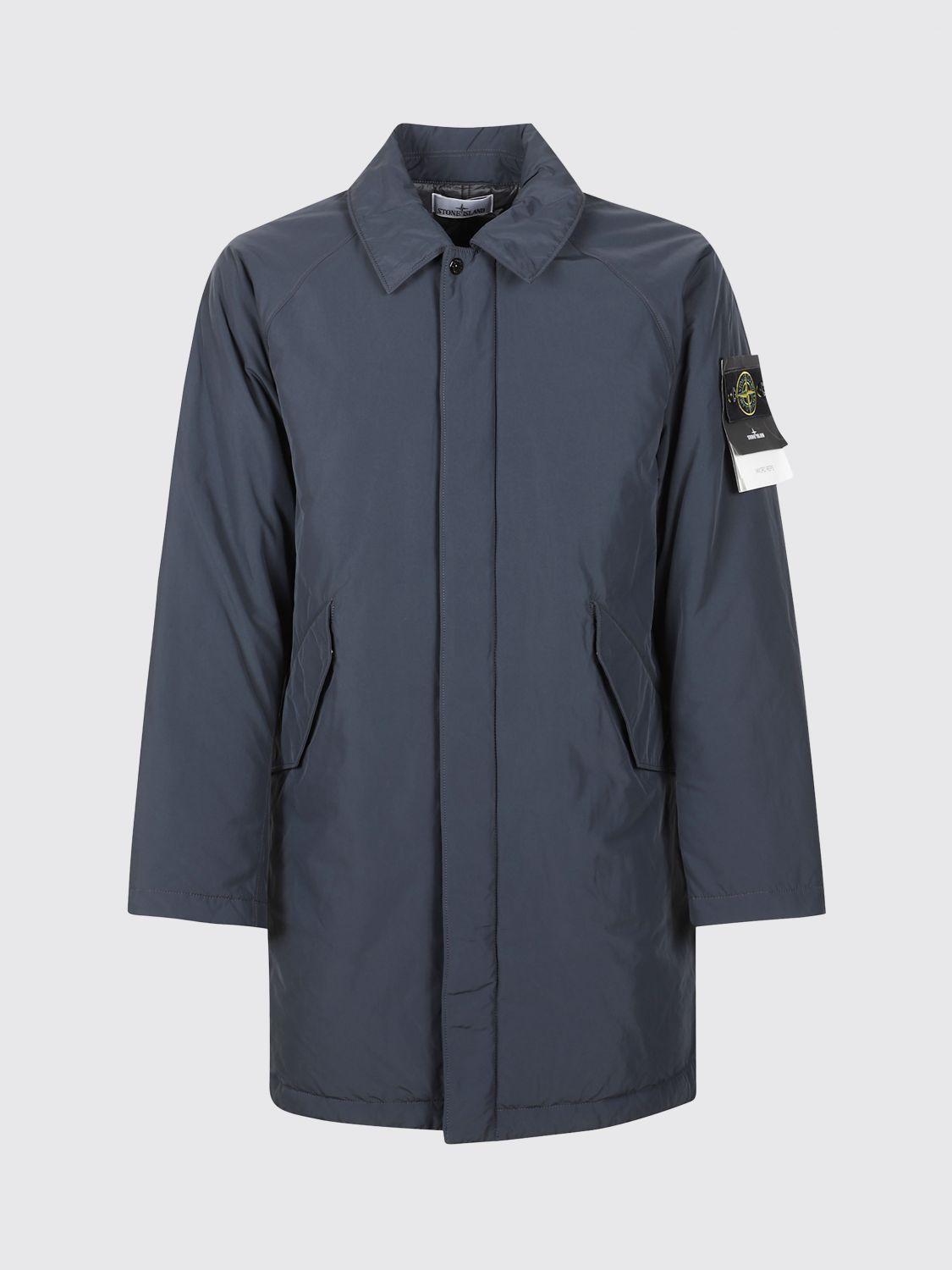 STONE ISLAND Black Cotton Blend Trench Coat Men