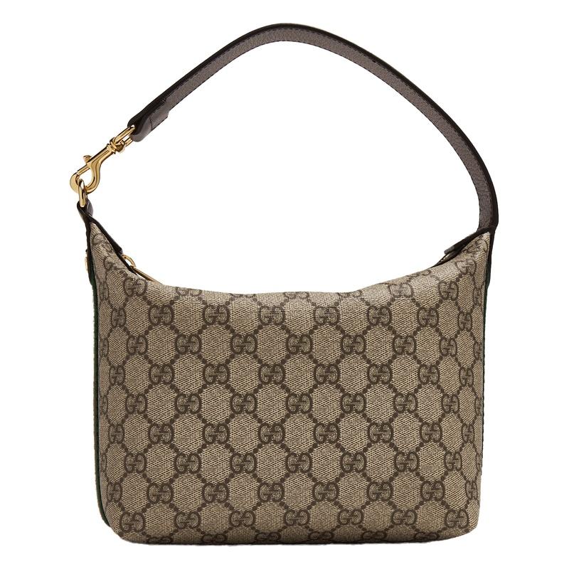 GUCCI Ophidia Mini Shoulder Bag Brown GG Supreme Canvas Leather Trim