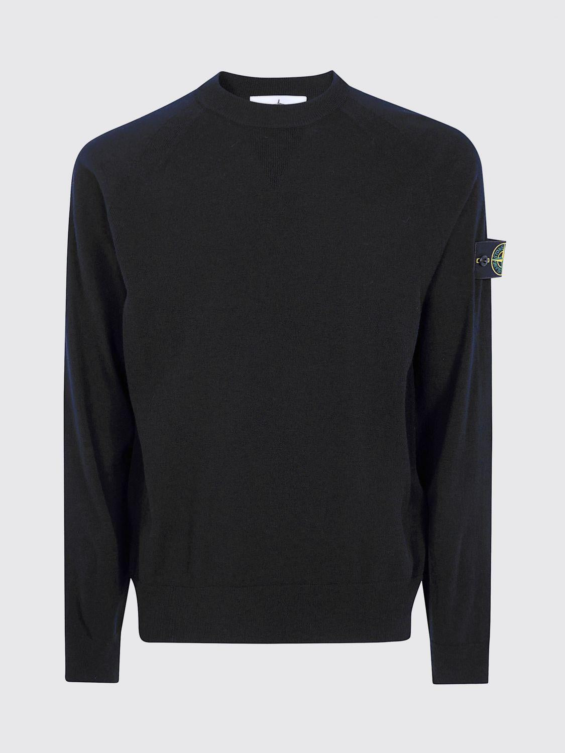 STONE ISLAND Black Wool Round Neck Knit Sweater
