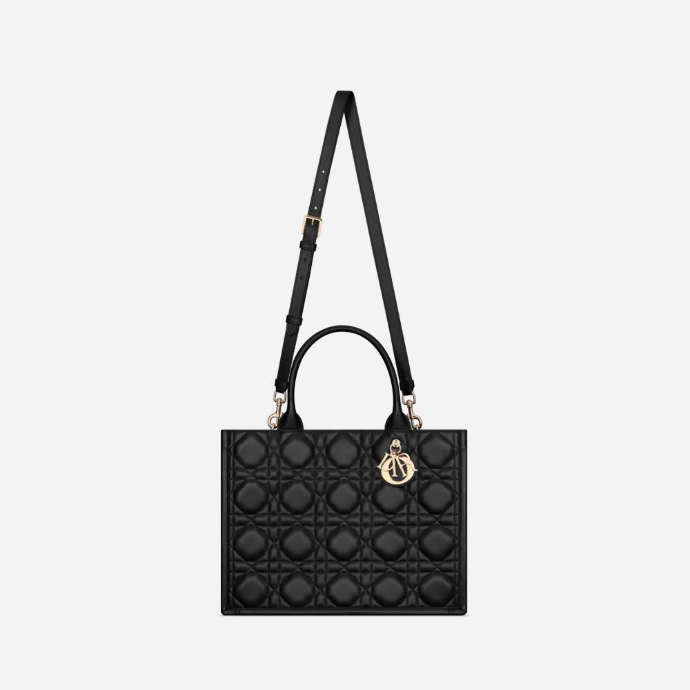 DIOR Leather Book Tote Medium Women’s Tote Bag Black White M1324OWHP