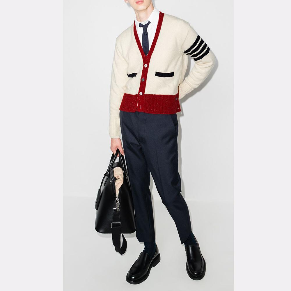 THOM BROWNE Diagonal Stripe V-Neck Mohair Cardigan MKC367A Y1502 100