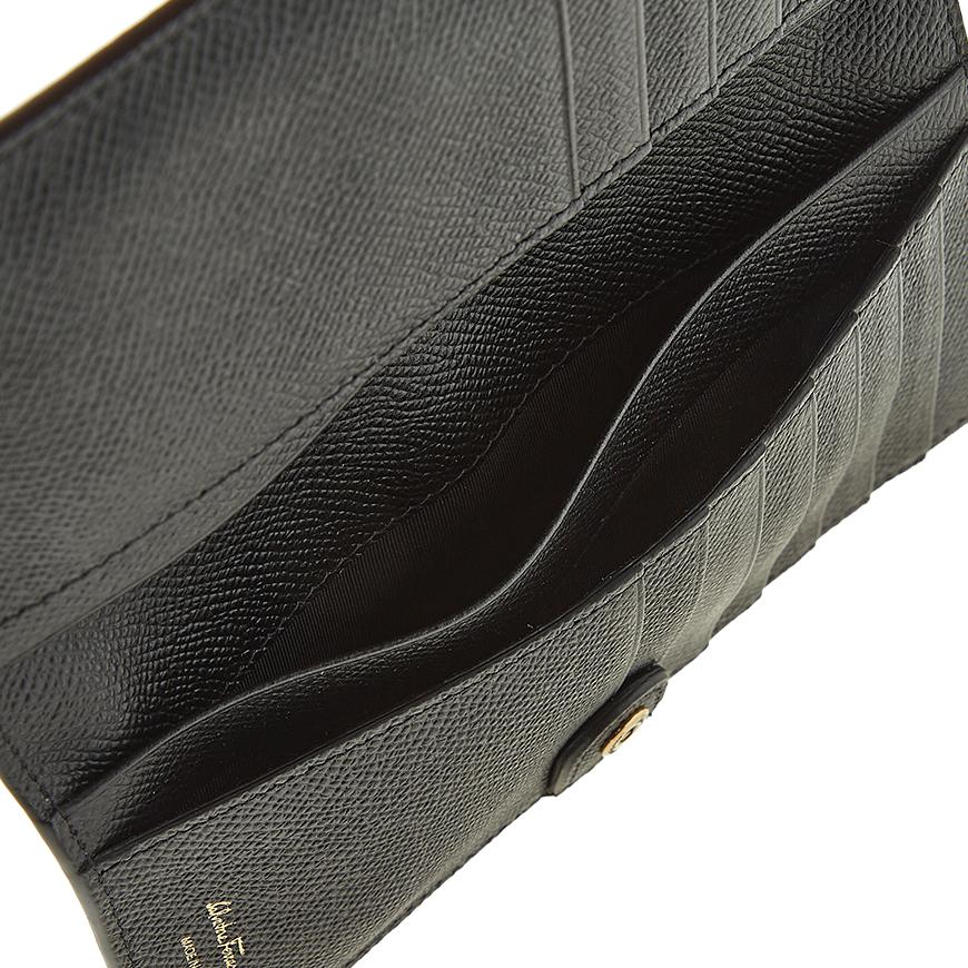 Ferragamo Gancini Leather Continental Wallet Black Women’s