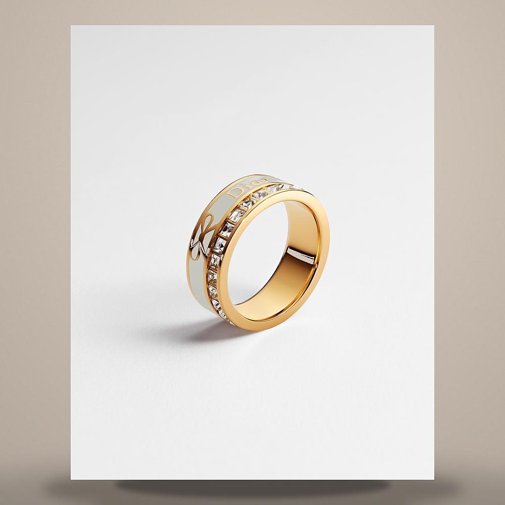 DIOR Night Code Gold-Finish Metal Crystal Latte Lacquer Ring R3108WOMLQ D14W