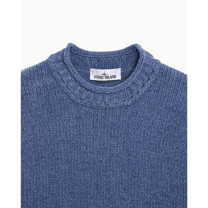 STONE ISLAND Cotton Chenille Crewneck Sweater Men Navy