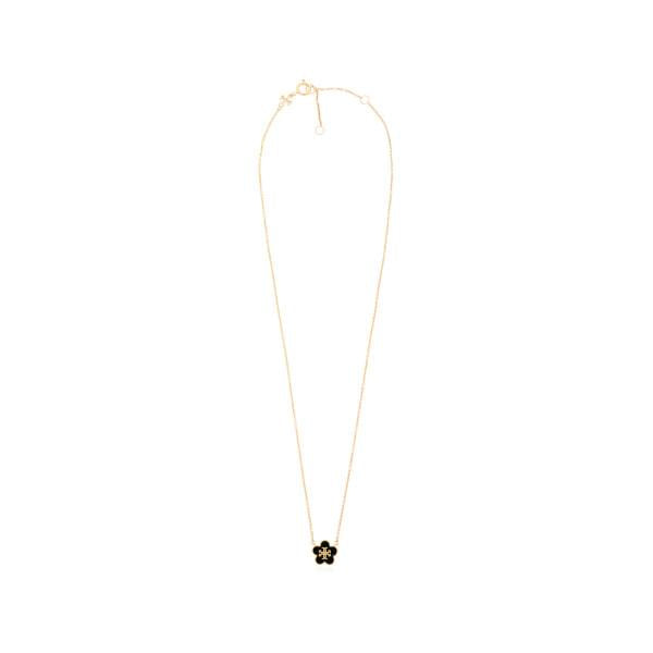 Tory Burch Kira Enamel Flower Pendant Necklace Gold/Black 147287 720