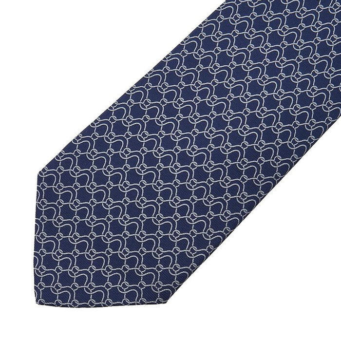 Ferragamo Men’s Wave Print Silk Tie Dark Blue 0768208