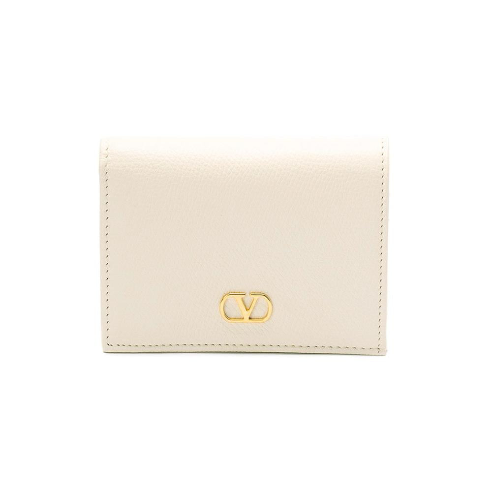 VALENTINO Signature V Logo Ivory Leather Compact Wallet