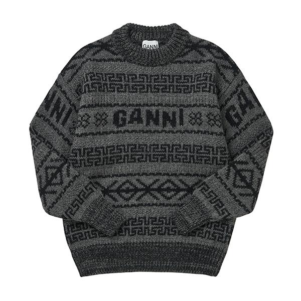 GANNI Graphic Logo Lambswool Crewneck Sweater for Women K2175 220
