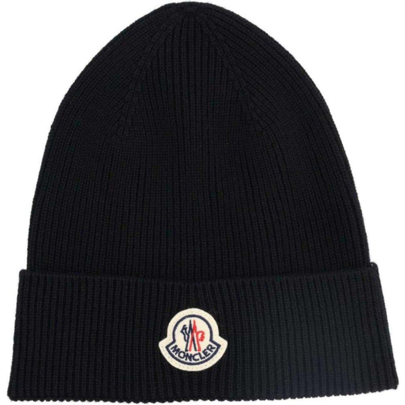 Moncler Logo Patch Black Beanie Knit Hat Unisex