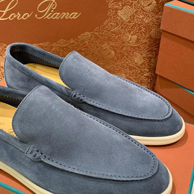 Loro Piana Navy Suede Classic Moccasin Loafers for Men