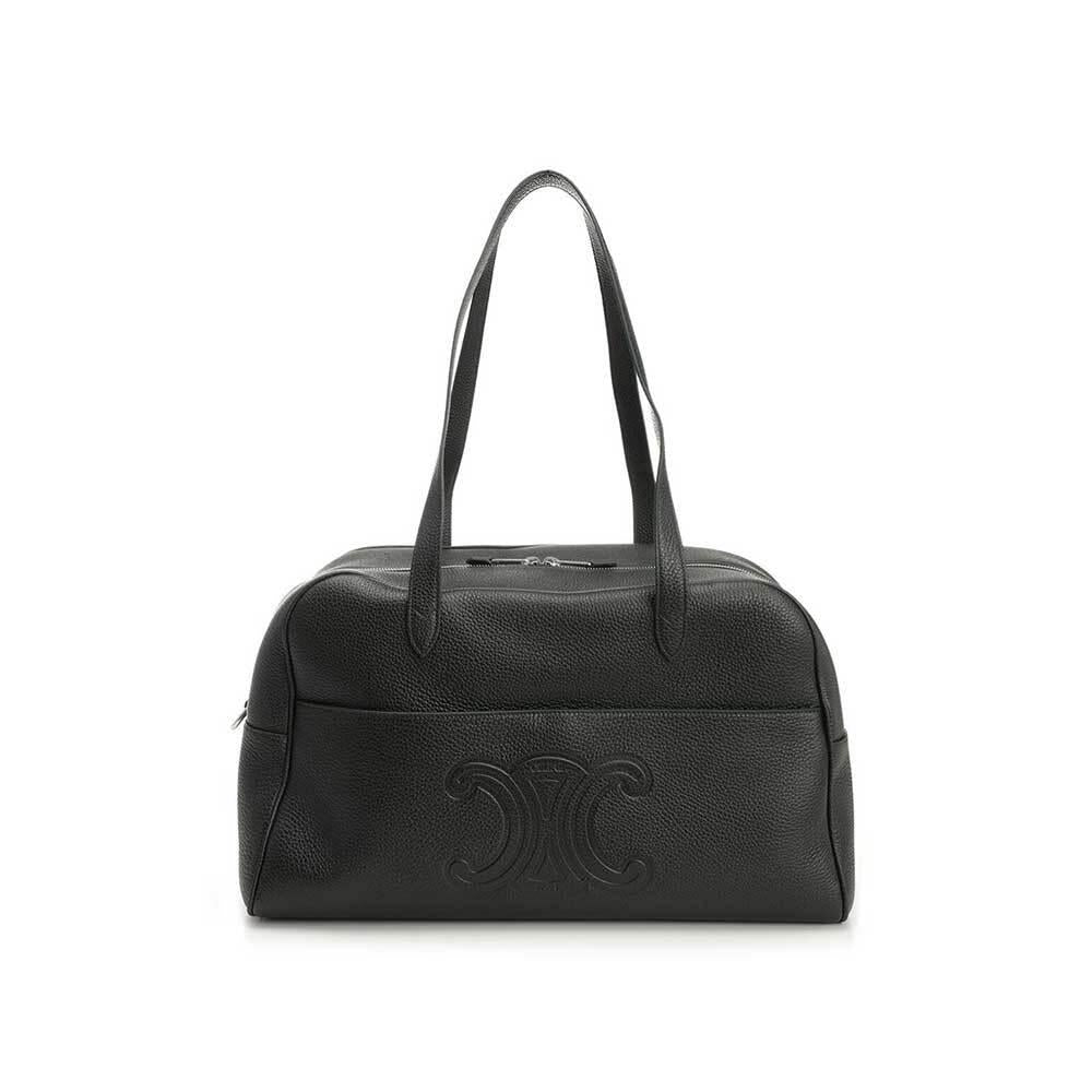 CELINE Leather Boston Duffel Tote Bag Men Gray
