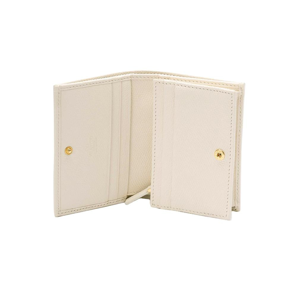 VALENTINO Signature V Logo Ivory Leather Compact Wallet
