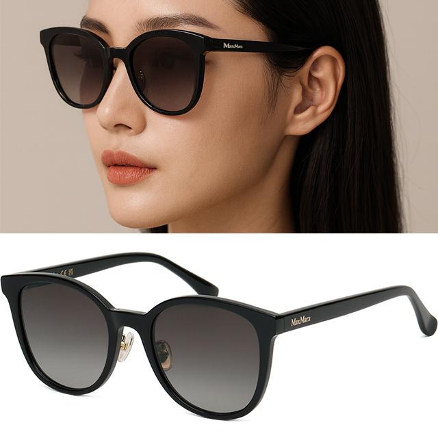 Max Mara Rectangular Acetate Sunglasses Asian Fit Unisex Black MM0105K 01B