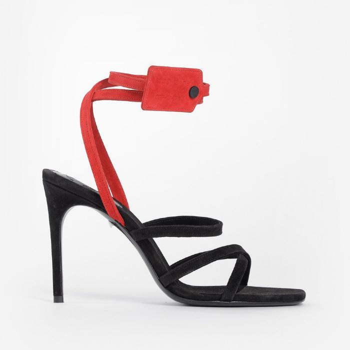 OFF WHITE Strap Sandal Heels Women Black Leather Sandals