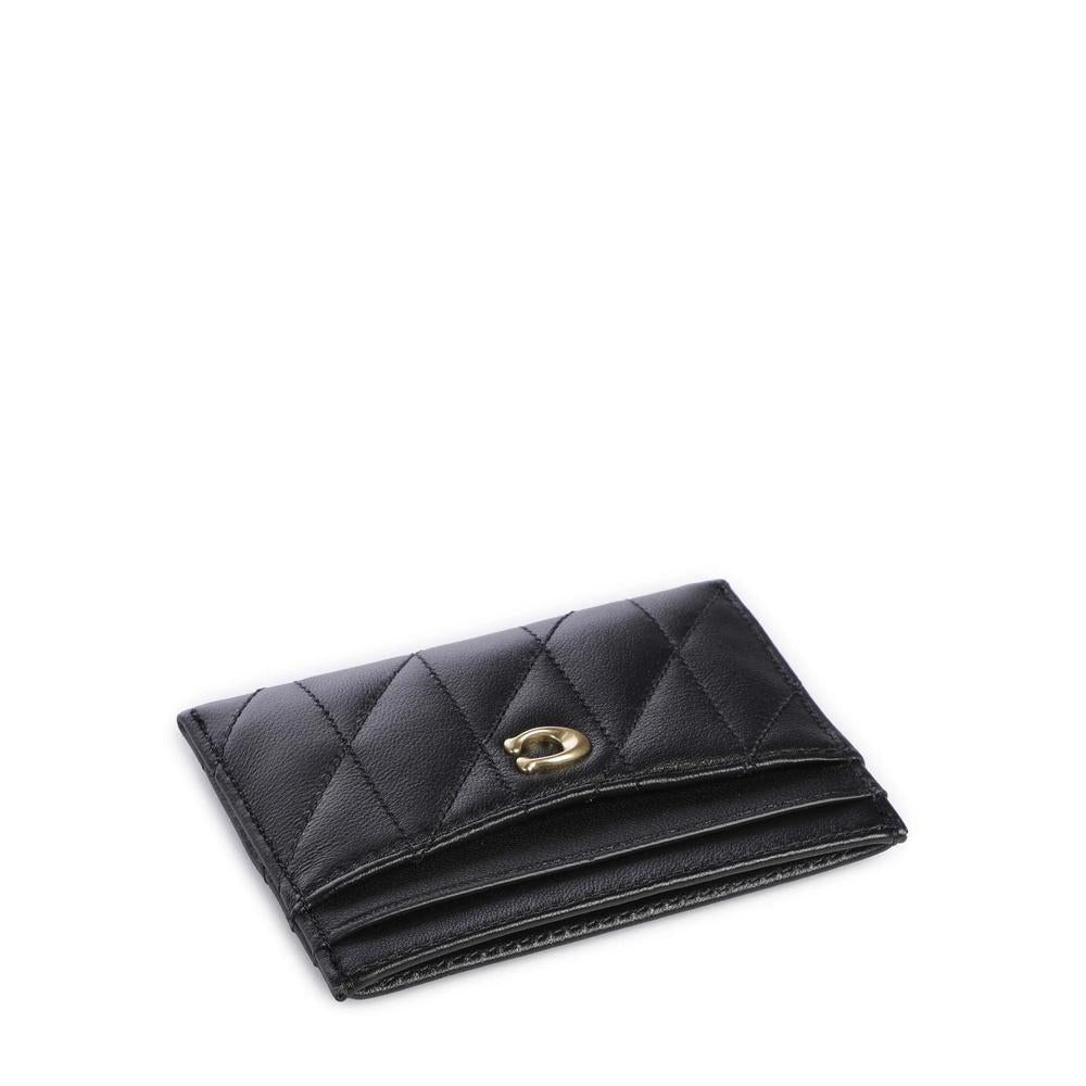 Coach Pillow Quilted Leather Card Case Black Unisex