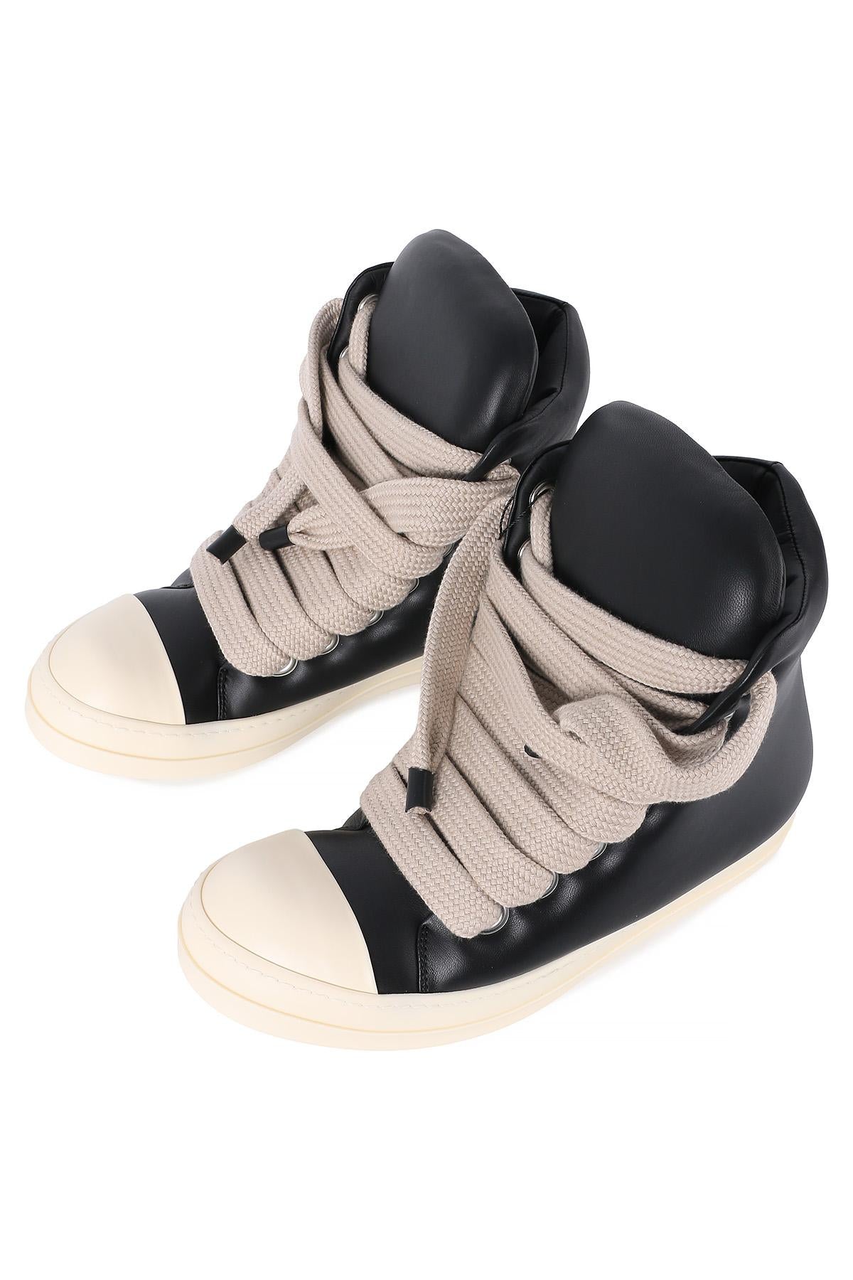 Rick Owens Black Milk Lambskin Jumbo Lace High-Top Sneakers RU01E5892 LLPPW2 911